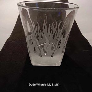 LIBBEY CLEAR GLASS ETCHED ROCKS GLASS - HOLDS 10oz - PENTAGON BASE 4" x 3.75"